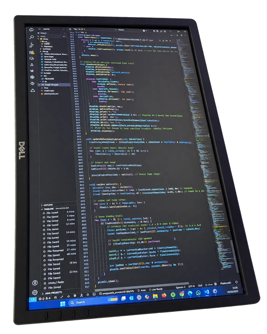 A monitor with device firmware open in an editor